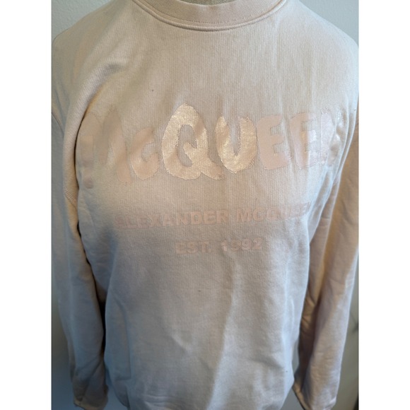 Alexander McQueen Womens Crewneck Sweatshirt Beige Logo Est. 1992 Cotton Top - Picture 3 of 7